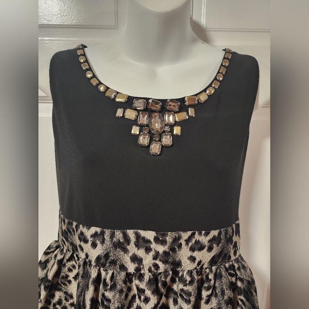Laura Petites Dress Leopard Print Embellished Empire Waist Women’s Size 12P